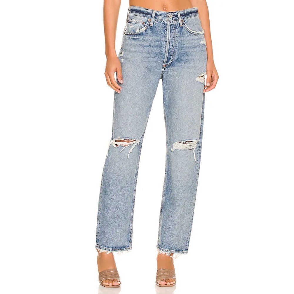 AGOLDE || 90's Mid‎ Rise Loose in Isolate Distressed Straight Leg Jeans 29